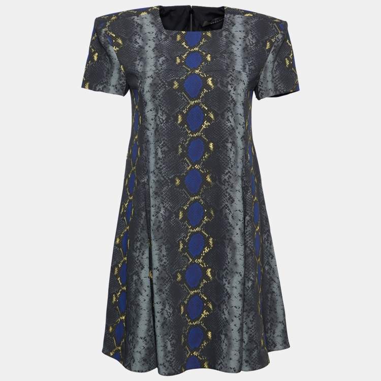 Pre Owned Versace Grey Snakeskin Print Crepe Flared Mini Dress S