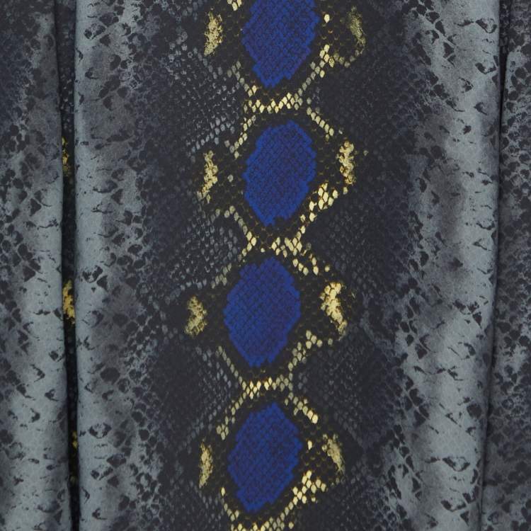 Pre Owned Versace Grey Snake Print Crepe Flared Mini Dress M