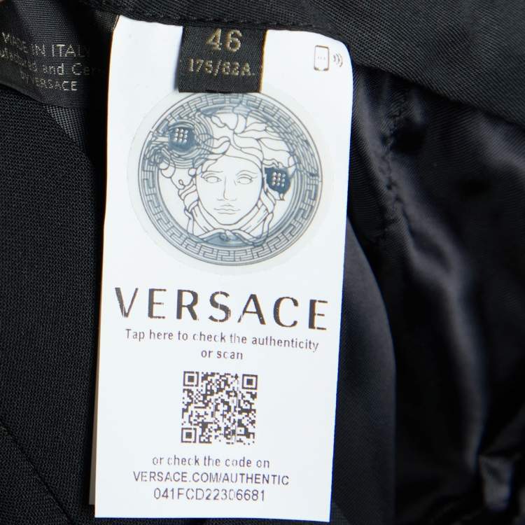 Pre Owned Versace Black Stretch Wool Tailored Trousers L