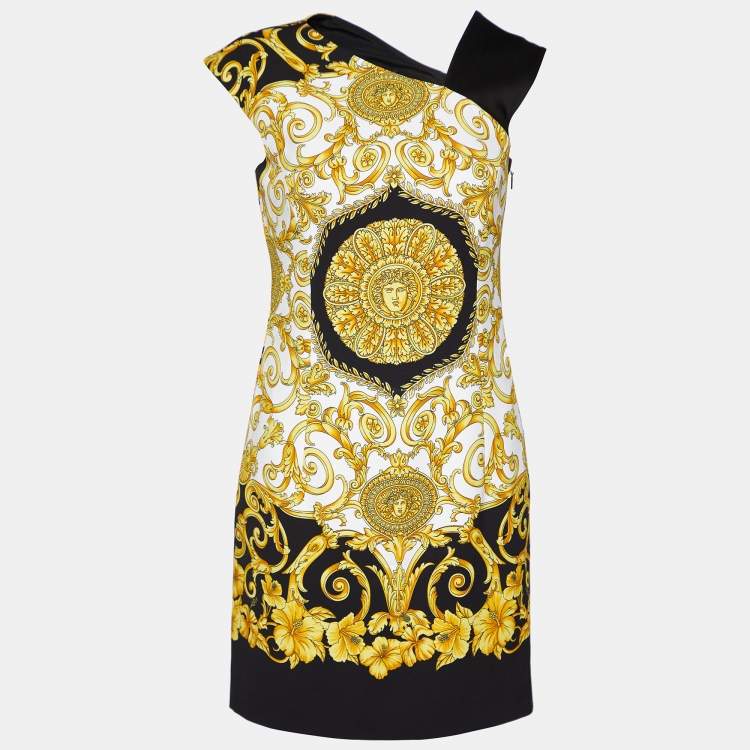 Versace Black/White Baroque Printed Crepe Sleeveless Mini