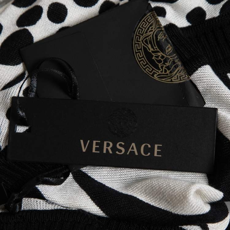 Pre Owned Versace Monochrome Striped & Circle Print Cropped Cardigan L