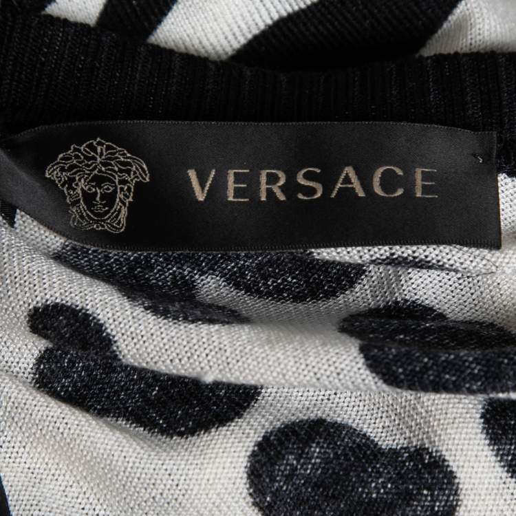 Pre Owned Versace Monochrome Striped & Circle Print Cropped Cardigan L