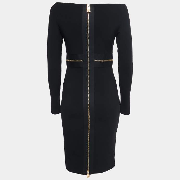 Pre Owned Versace Black Knit Zipper Detail Off-Shoulder Dress M