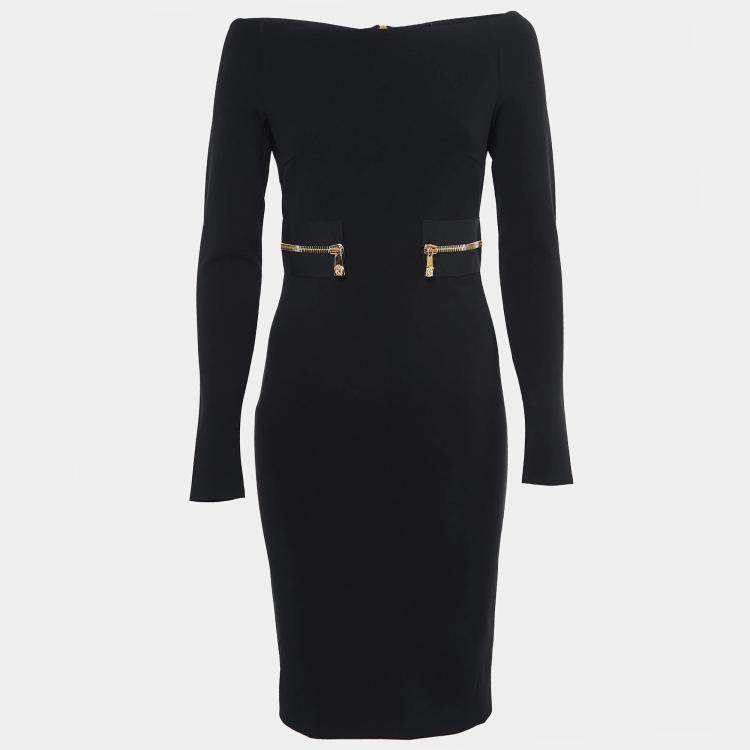 Pre Owned Versace Black Knit Zipper Detail Off-Shoulder Dress M