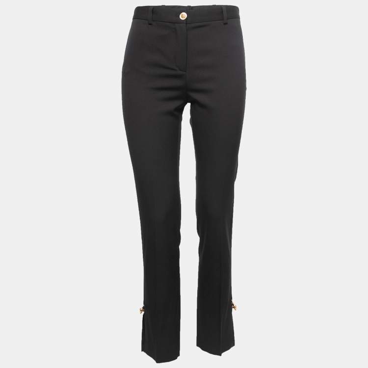 Pre Owned Versace Black Wool Side Slit Safety Pin Accent Tailored Trousers S