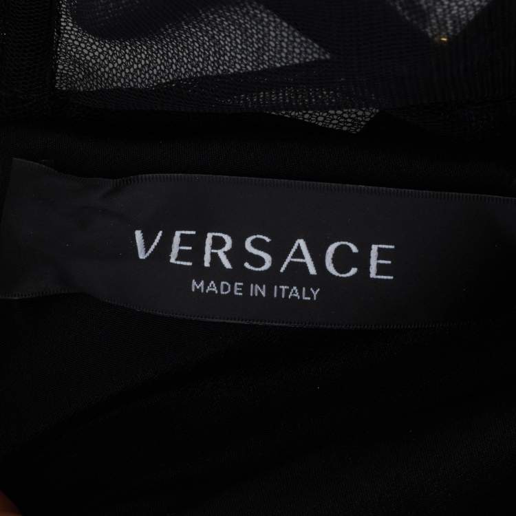 Pre Owned Versace Black Silk Crepe Crystal Embellished Strap Gown M