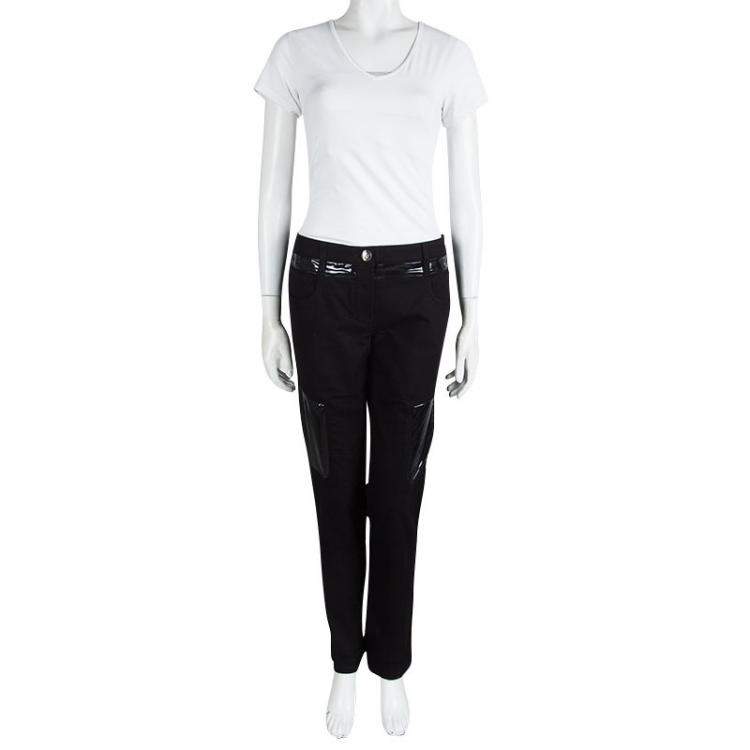 Pre Owned Versace Black Denim Contrast Panel Detail Straight Fit Jeans L