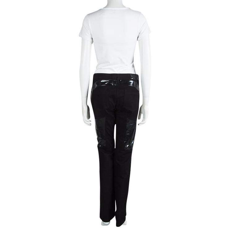 Pre Owned Versace Black Denim Contrast Panel Detail Straight Fit Jeans L