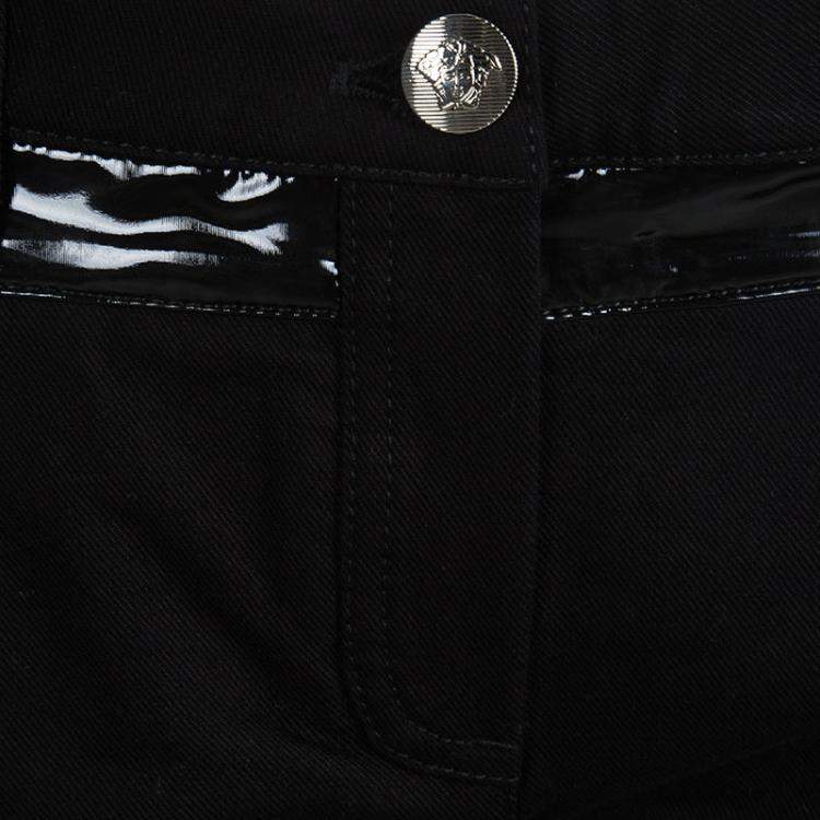 Pre Owned Versace Black Denim Contrast Panel Detail Straight Fit Jeans L