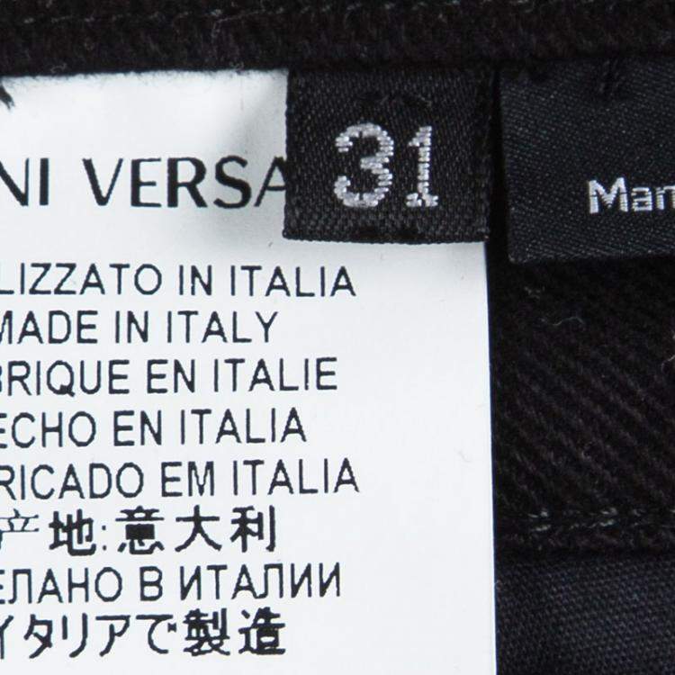 Pre Owned Versace Black Denim Contrast Panel Detail Straight Fit Jeans L