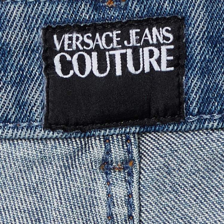 Pre Owned Versace Jeans Couture Blue Rhinestone Embellished Denim Skinny Jeans L