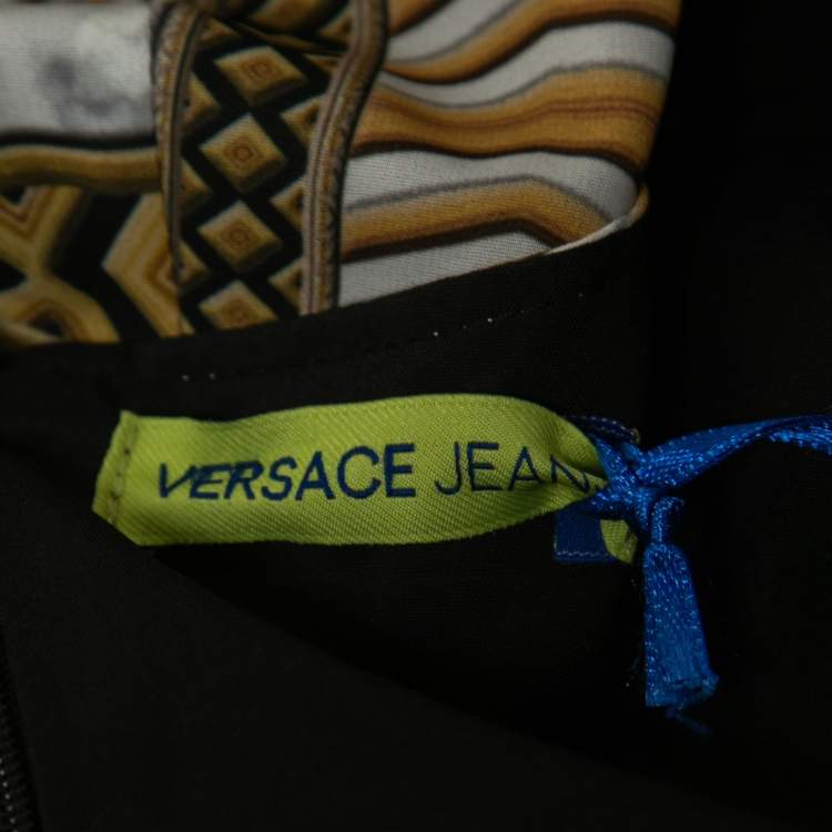 Pre Owned Versace Jeans Black Baroque Print Crepe Sleeveless Midi Dress S