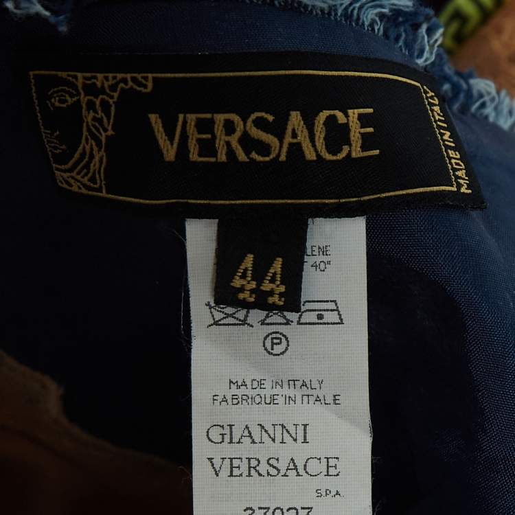 Pre Owned Versace Vintage Blue Applique Denim and Nylon Asymmetric Corset Dress M
