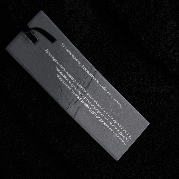 Pre Owned Versace Home Black Logo Terry Cotton Baroque Tie-Waist Bathrobe L