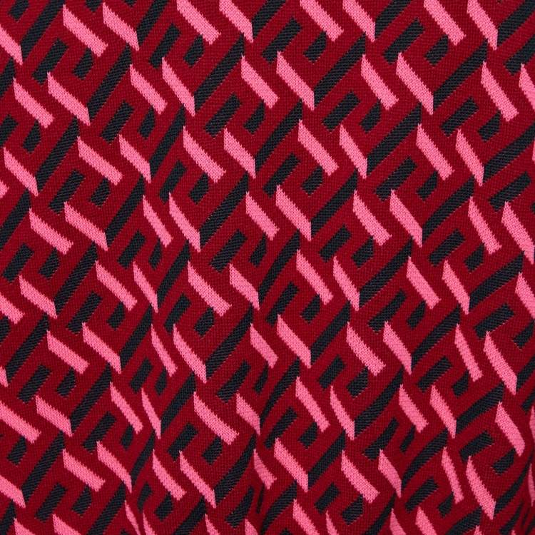 Pre Owned Versace Parade Red La Greca Jacquard Knit Cocoon Sweater M