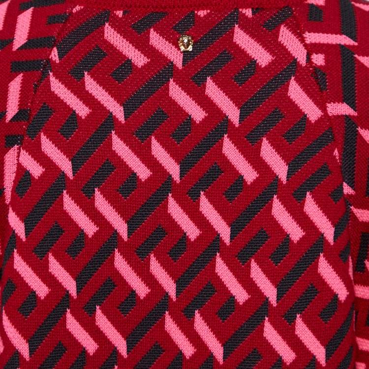 Pre Owned Versace Parade Red La Greca Jacquard Knit Cocoon Sweater M