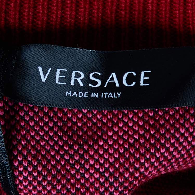 Pre Owned Versace Parade Red La Greca Jacquard Knit Cocoon Sweater M