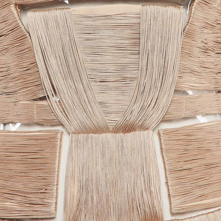Pre Owned Versace Beige Silk Tassel Shoulder Strap Maxi Dress S