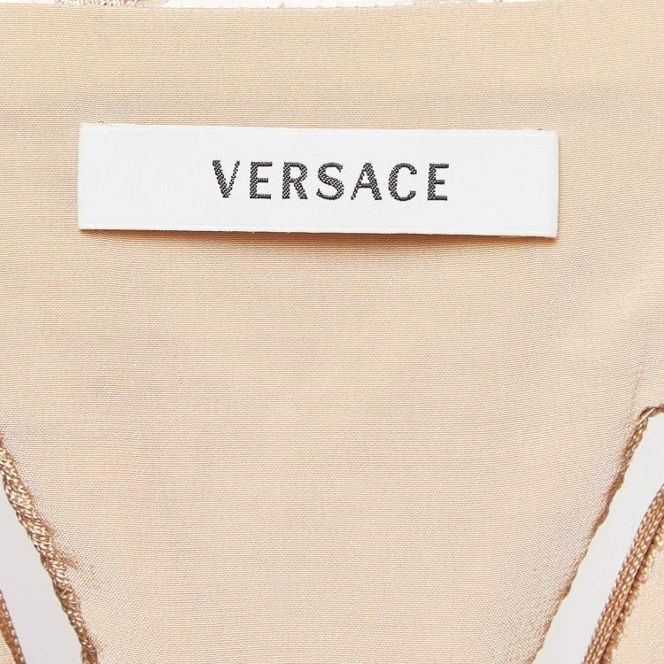 Pre Owned Versace Beige Silk Tassel Shoulder Strap Maxi Dress S