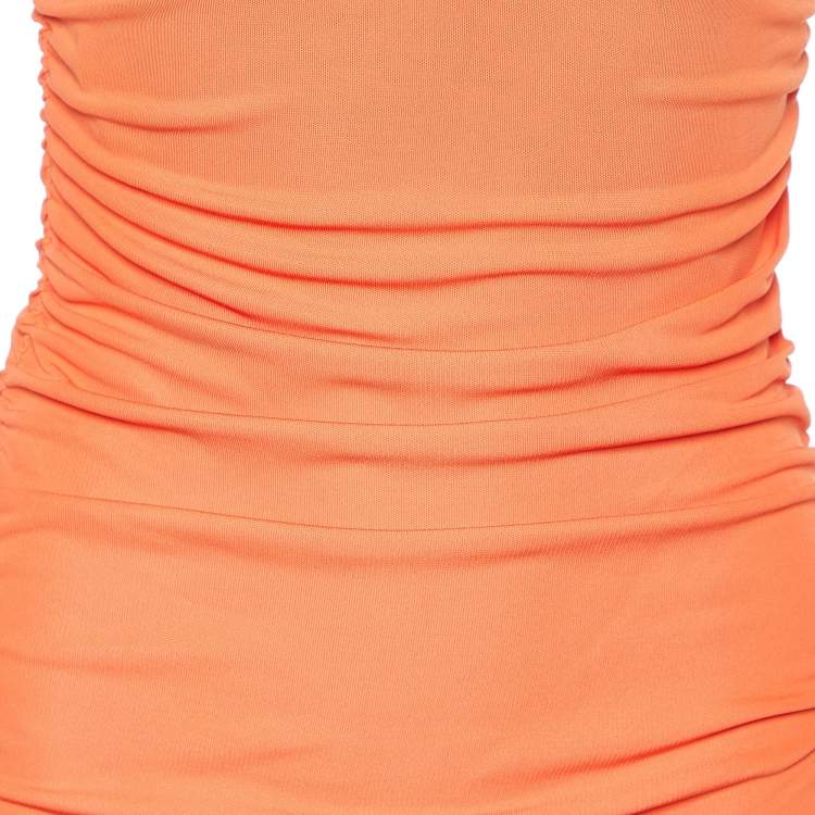 Pre Owned Versace Orange Crepe Ruched Sleeveless Top S