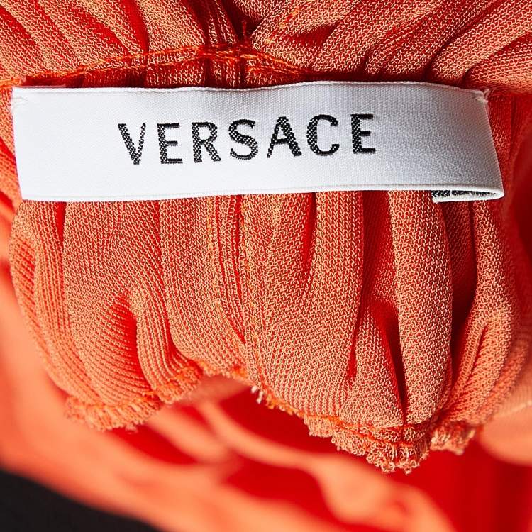 Pre Owned Versace Orange Crepe Ruched Sleeveless Top S