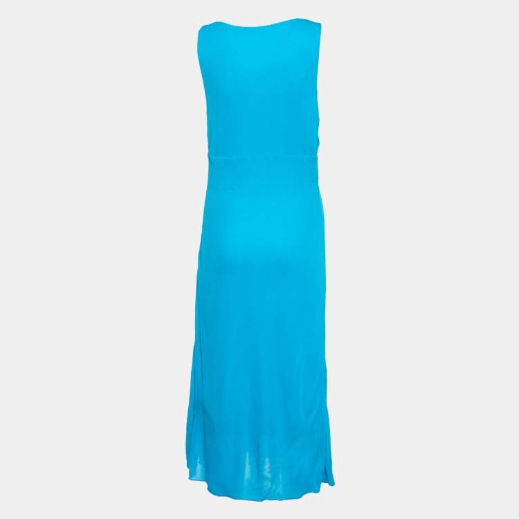 Pre Owned Versace Collection Turquoise Blue Jersey Midi Dress L