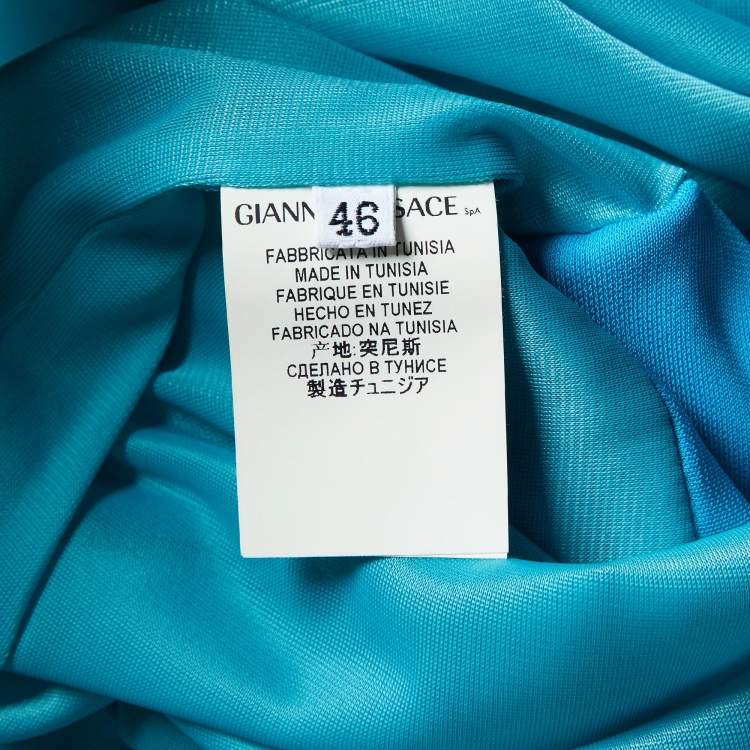Pre Owned Versace Collection Turquoise Blue Jersey Midi Dress L