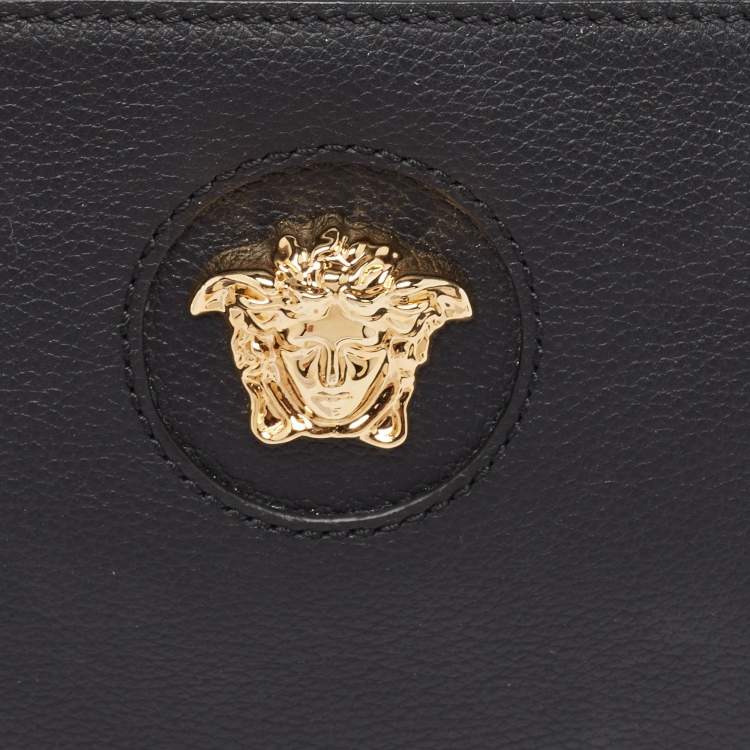 Pre Owned Versace Black Leather La Medusa Wristlet Clutch