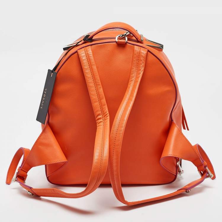 Pre Owned Versace Orange Leather Medusa Backpack
