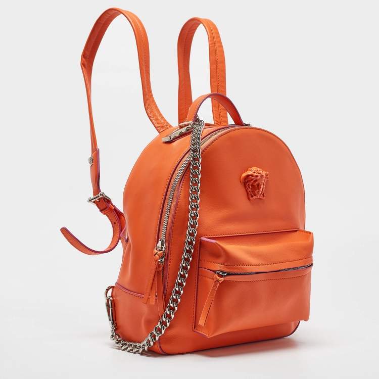 Pre Owned Versace Orange Leather Medusa Backpack