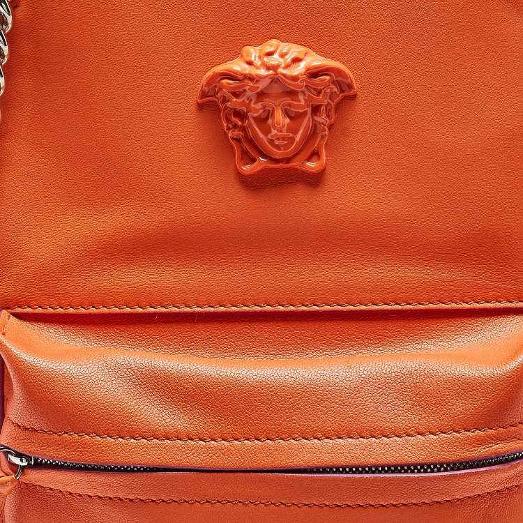 Pre Owned Versace Orange Leather Medusa Backpack