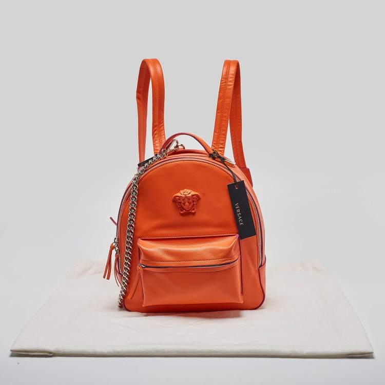 Pre Owned Versace Orange Leather Medusa Backpack