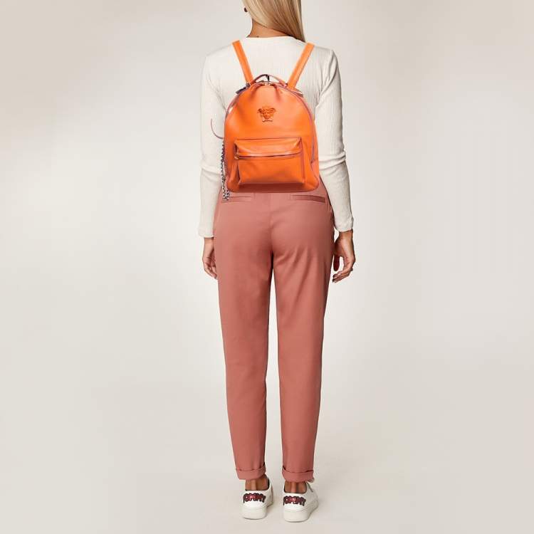 Pre Owned Versace Orange Leather Medusa Backpack