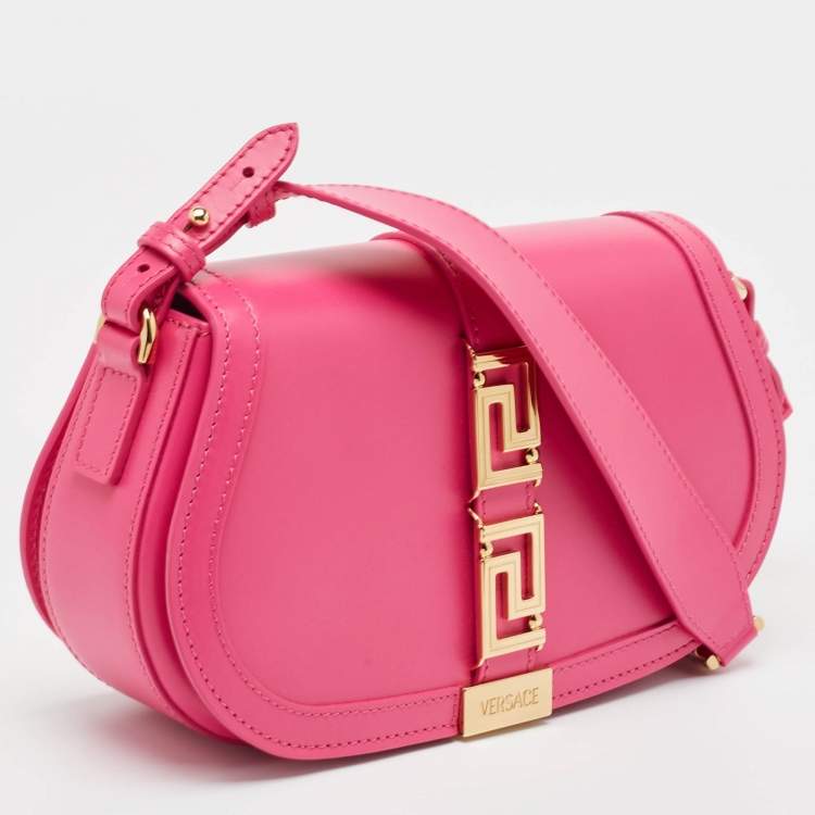 Pre Owned Versace Pink Leather Greca Goddess Shoulder Bag