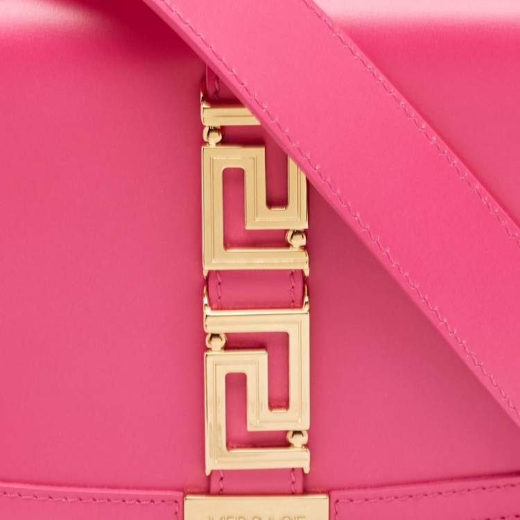 Pre Owned Versace Pink Leather Greca Goddess Shoulder Bag