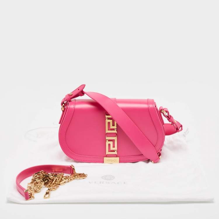 Pre Owned Versace Pink Leather Greca Goddess Shoulder Bag