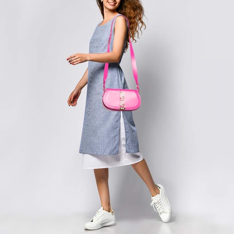 Pre Owned Versace Pink Leather Greca Goddess Shoulder Bag