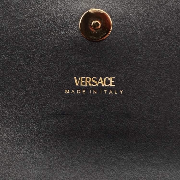 Pre Owned Versace Black Leather Virtus Flap Saddle Bag