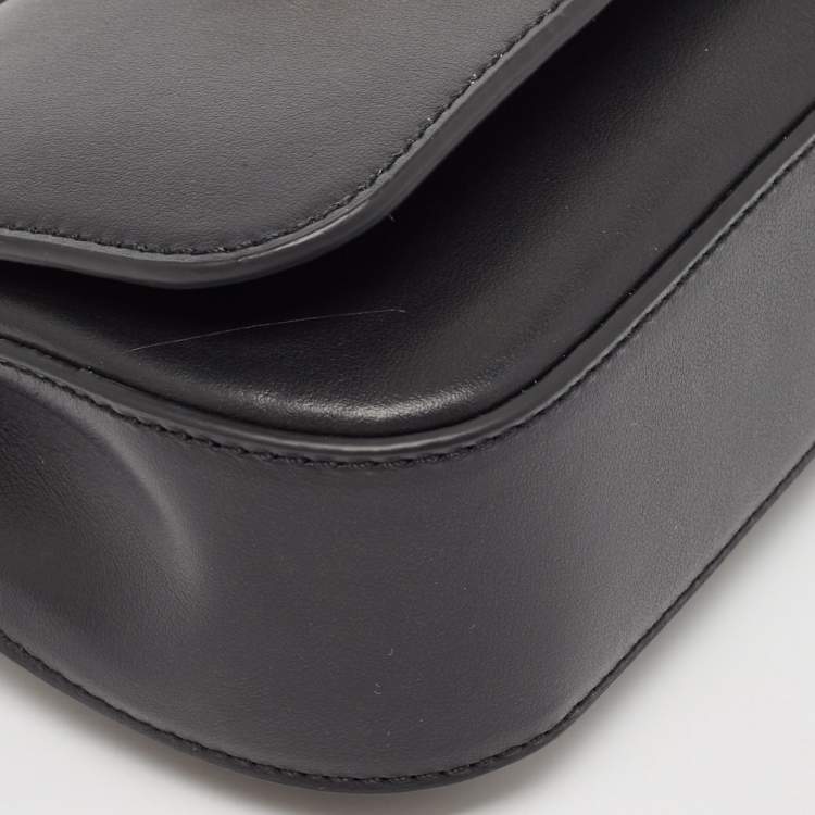 Pre Owned Versace Black Leather Virtus Flap Saddle Bag