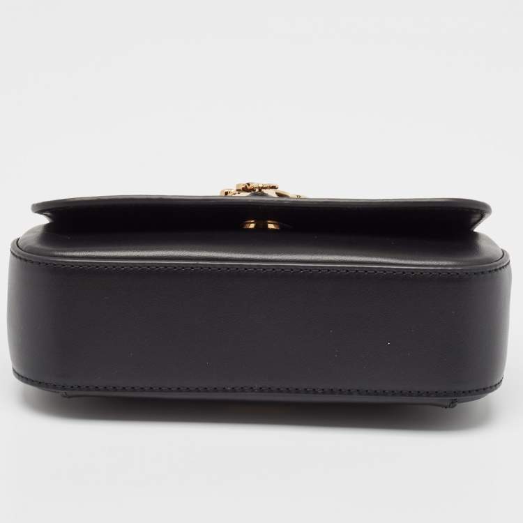 Pre Owned Versace Black Leather Virtus Flap Saddle Bag