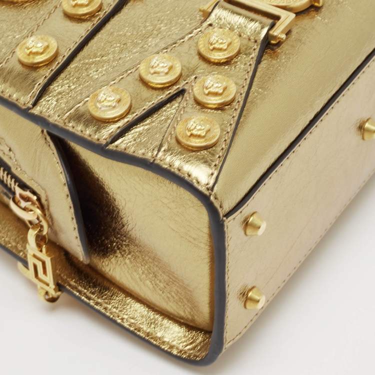 Pre Owned Versace Gold Leather Tribute Medallion Satchel