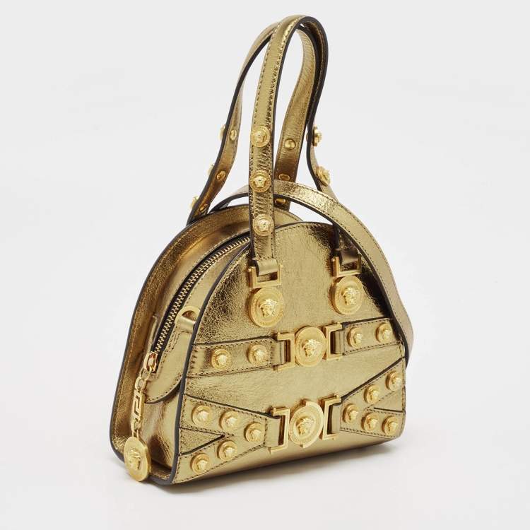 Pre Owned Versace Gold Leather Tribute Medallion Satchel
