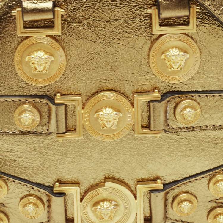 Pre Owned Versace Gold Leather Tribute Medallion Satchel