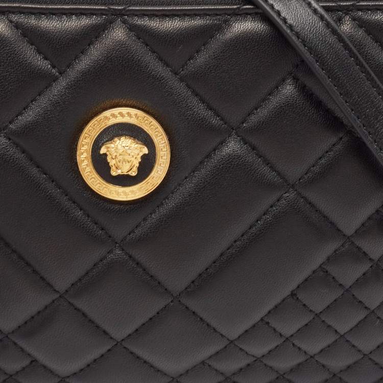 Pre Owned Versace Black Leather Medusa Zip Wristlet Convertible Crossbody Bag