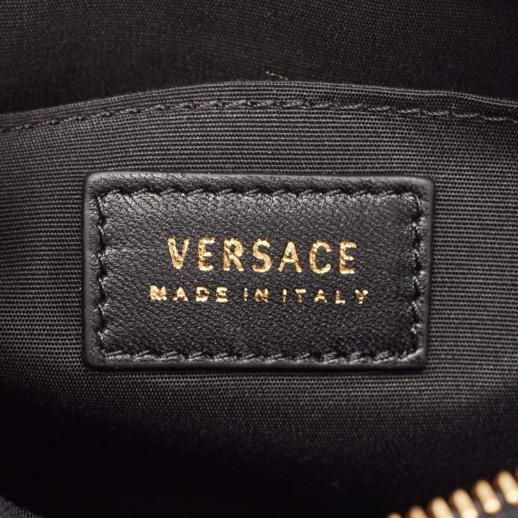 Pre Owned Versace Black Leather Medusa Zip Wristlet Convertible Crossbody Bag