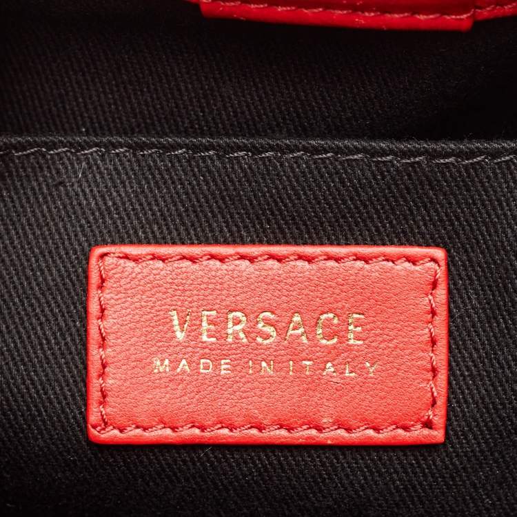 Pre Owned Versace Red Quilted Leather Medusa Tribute Drawstring Backpack