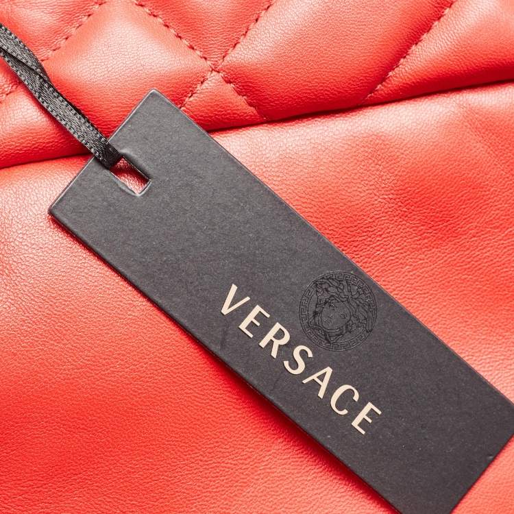 Pre Owned Versace Red Quilted Leather Medusa Tribute Drawstring Backpack