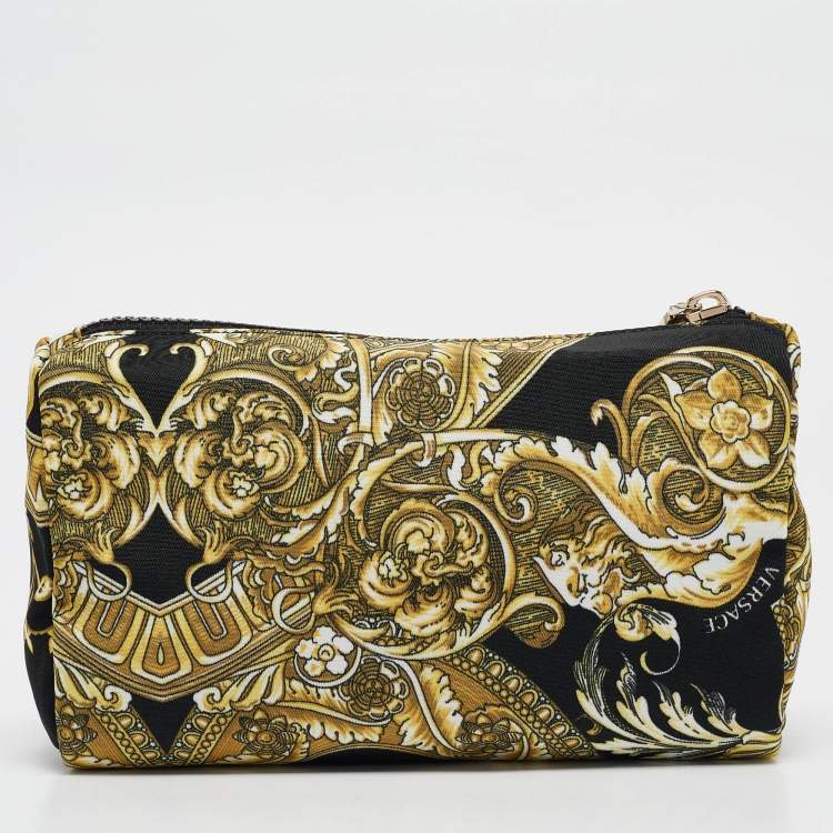 Pre Owned Versace Black/yellow Barocco Print Fabric Medusa Pouch