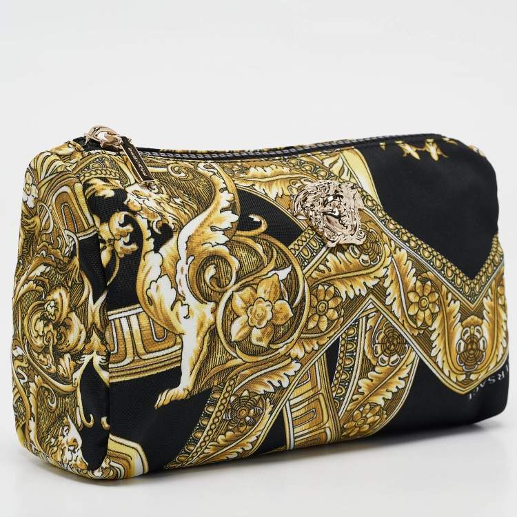 Pre Owned Versace Black/yellow Barocco Print Fabric Medusa Pouch