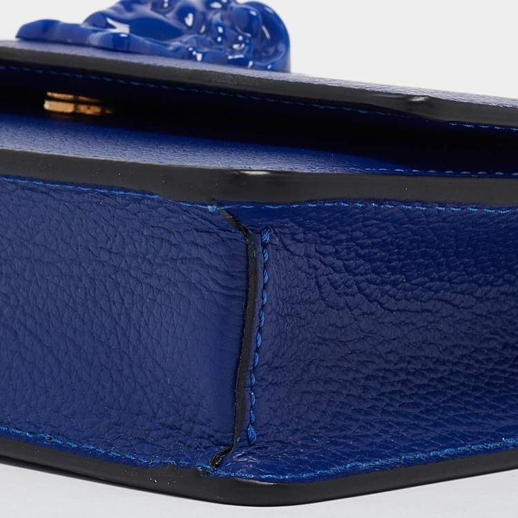 Pre Owned Versace Blue Leather Palazzo Chain Clutch